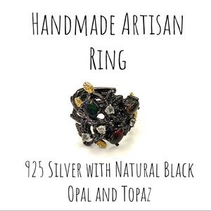 Black Opal and Topaz Artisan Ring